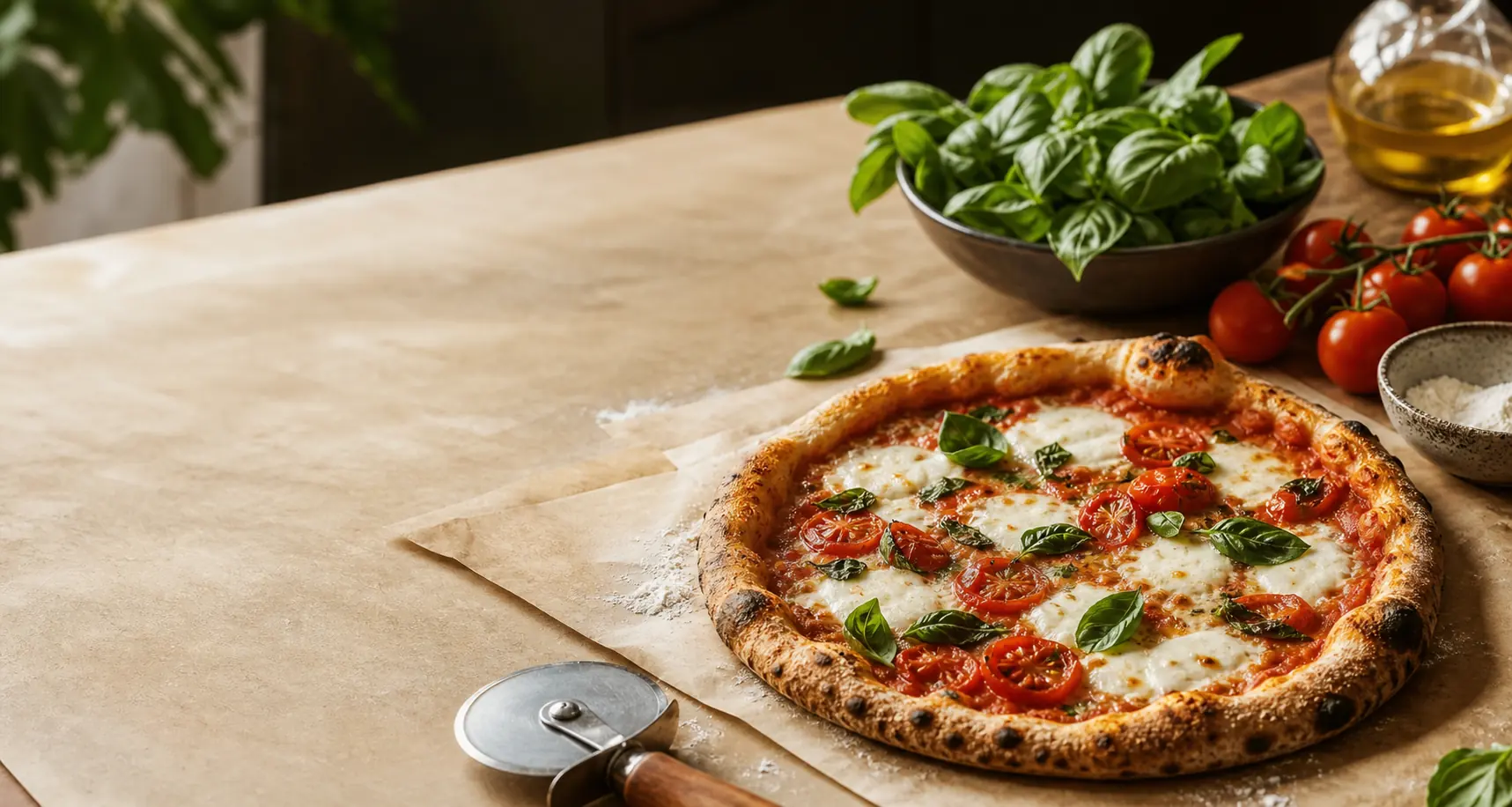 Finished pizza on a refined table as a what-if prompt